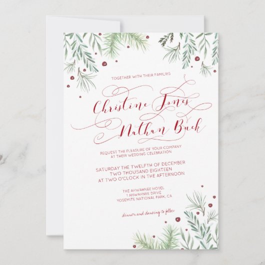 Winter Greenery Wedding Kaart (Voorkant)