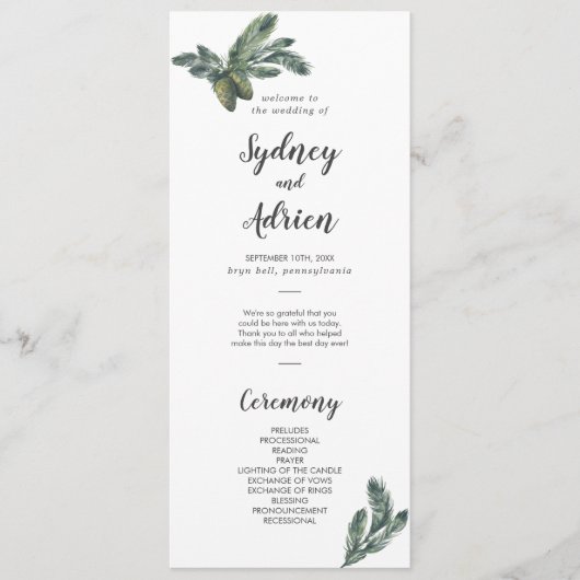 Winter Greenery Wedding Programme Programmakaart (Voorkant)