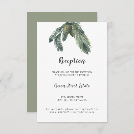 Winter Greenery Wedding Reception Enclosure Card Informatiekaartje (Voorkant / Achterkant)