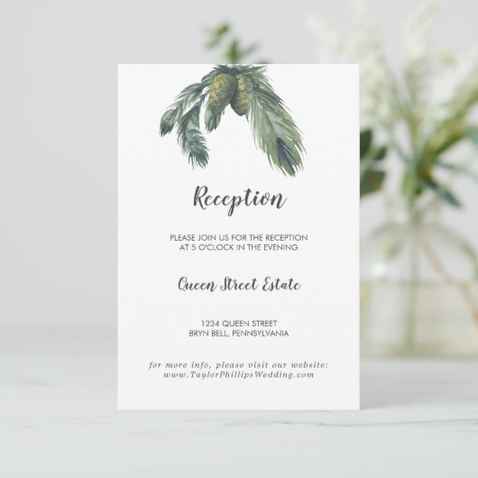 Winter Greenery Wedding Reception Enclosure Card Informatiekaartje (Staand voorkant)