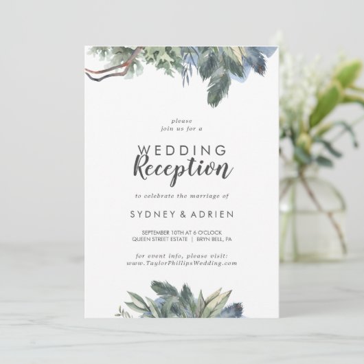 Winter Greenery Wedding Reception Slechts Uitnodig Kaart (Staand voorkant)
