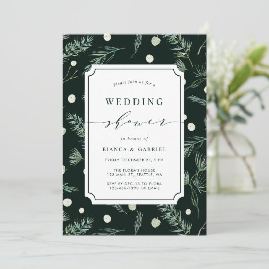 Winter Greenery Wedding Shower Kaart (Staand voorkant)