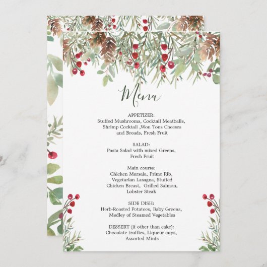 Winter Greenery Wedfeest Menu (Voorkant / Achterkant)