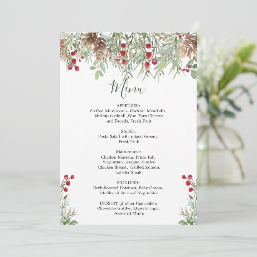 Winter Greenery Wedfeest Menu (Staand voorkant)