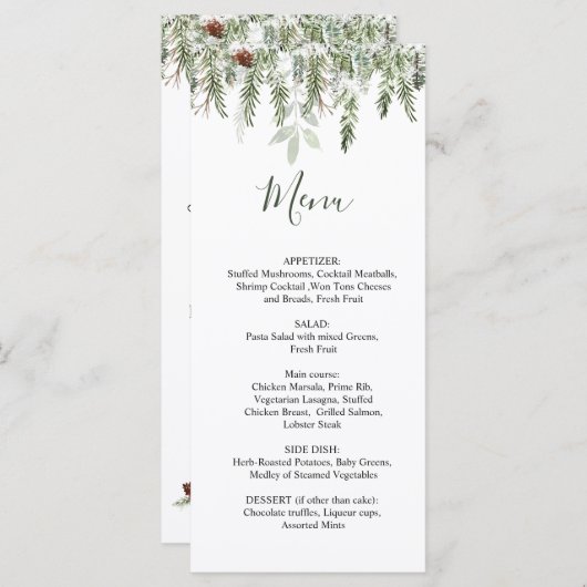 Winter Greenery Wedfeest Menu (Voorkant / Achterkant)