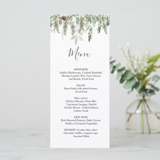 Winter Greenery Wedfeest Menu (Staand voorkant)