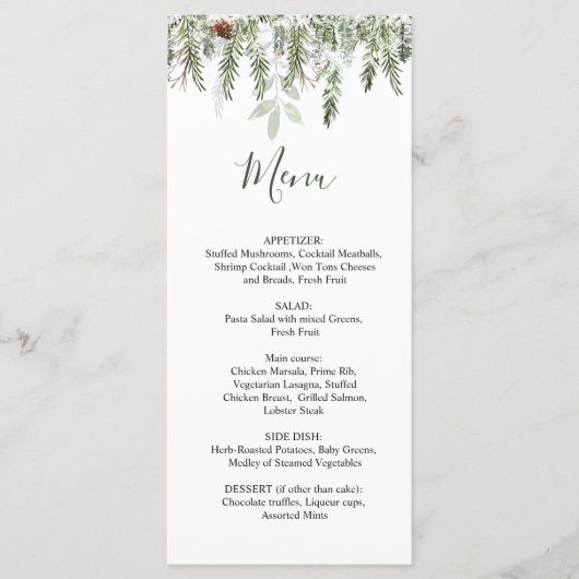 Winter Greenery Wedfeest Menu (Voorkant)