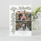 Winter Greenery White 2 Kerstfeest Feestdagenkaart (Staand voorkant)