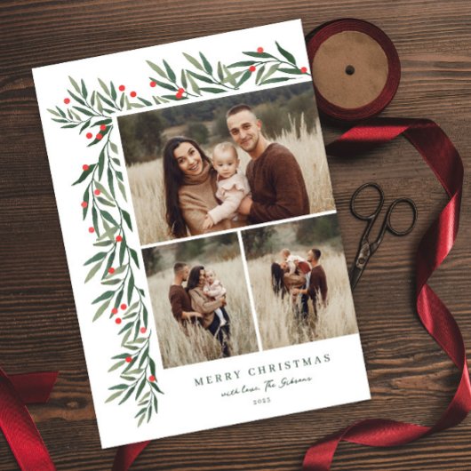 Winter Greenery White 3 Fotokerstmis Feestdagenkaart