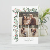 Winter Greenery White 3 Fotokerstmis Feestdagenkaart (Staand voorkant)