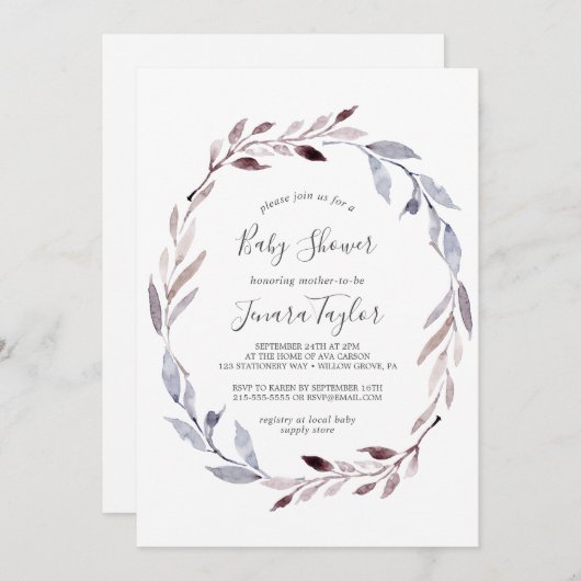 Winter Greenery Wreath Baby shower Kaart (Voorkant / Achterkant)