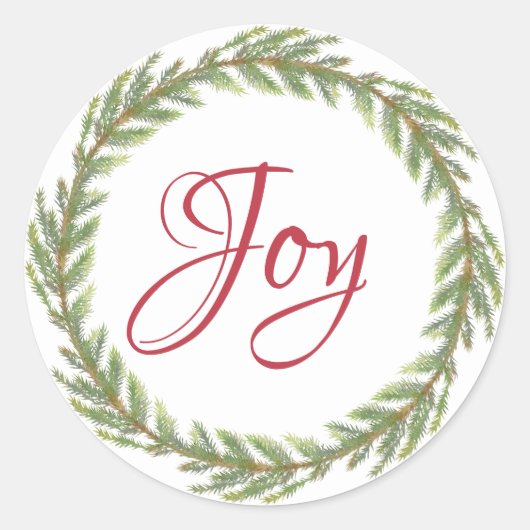 Winter Greenery Wreath Christmas Joy Ronde Sticker (Voorkant)