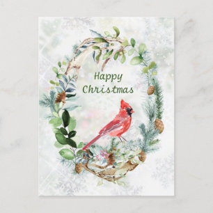 Winter Greenery Wreath Kardinaal Bird Briefkaart