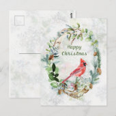 Winter Greenery Wreath Kardinaal Bird Briefkaart (Voorkant / Achterkant)