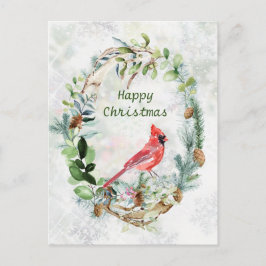 Winter Greenery Wreath Kardinaal Bird Briefkaart
