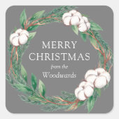 Winter Greenery Wreath Merry Kerstgrijs Vierkante Sticker (Voorkant)