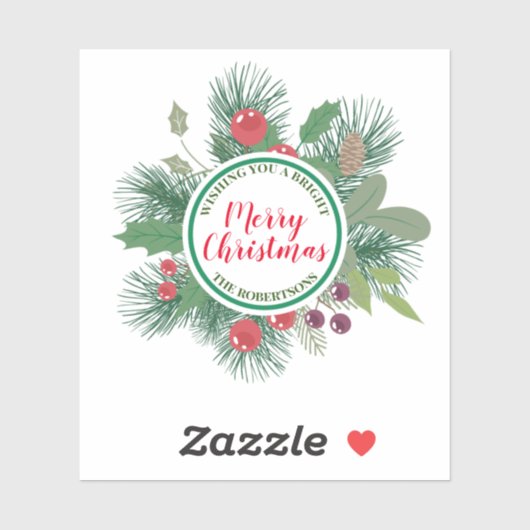 Winter Greenery Wreath Merry Kerstmis Sticker (Vel)