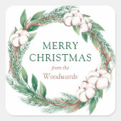Winter Greenery Wreath Merry kerstWaterverf Vierkante Sticker (Voorkant)