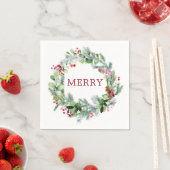 Winter Greenery Wreath Merry Paper Servet (Insitu)