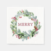 Winter Greenery Wreath Merry Paper Servet (Voorkant)