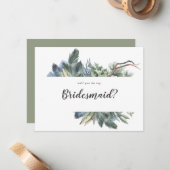 Winter Greenery zal je mijn Bridesmaid zijn Notitiekaartje (Voorkant / Achterkant in situ)