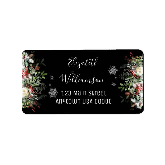 Winter Greens en Snowflakes Adres Etiket (Voorkant)