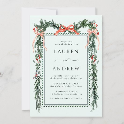 Winter Greens Garland Wedding All in One Mint Kaart (Voorkant)