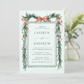 Winter Greens Garland Wedding All in One Mint Kaart (Staand voorkant)
