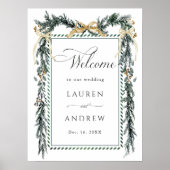 Winter Greens Garland Wedding Welcome Green & Gold Poster (Voorkant)