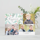 Winter Greens Holiday Multi Photo Card Feestdagenkaart (Staand voorkant)