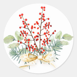 Winter Greens Red Berries kerstfeestdag Ronde Sticker
