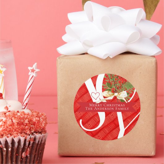 Winter Greens Red Joy kerstfeestdag Ronde Sticker (Feest)