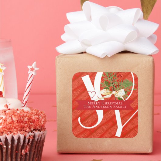 Winter Greens Red Joy kerstfeestdag Vierkante Sticker (Feest)