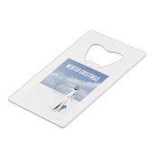 Winter Greetings. Female elf walking in the snow  Creditkaart Flessenopener (Achterkant Gekanteld)