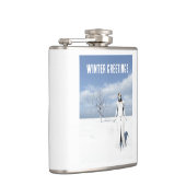 Winter Greetings. Female elf walking in the snow Heupfles (Rechts)