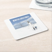 Winter Greetings. Female elf walking in the snow Kartonnen Onderzetters (Schuin)