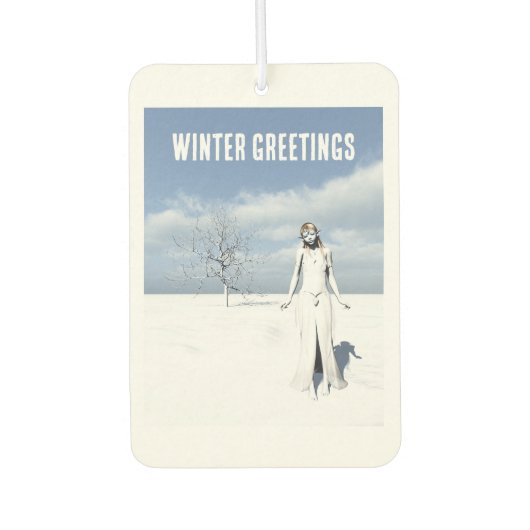 Winter Greetings. Female elf walking in the snow  Luchtverfrisser (Voorkant)