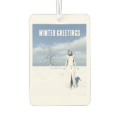 Winter Greetings. Female elf walking in the snow  Luchtverfrisser (Achterkant)