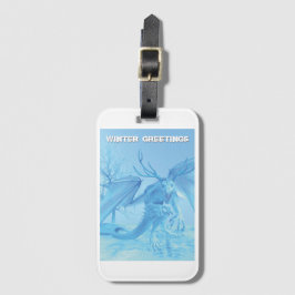 Winter Greetings. Ice dragon with antlers Bagagelabel