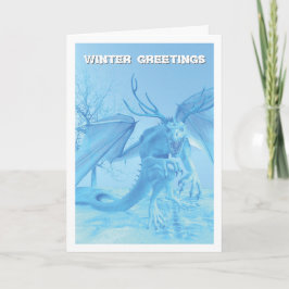 Winter Greetings. Ice dragon with antlers Kaart