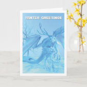 Winter Greetings. Ice dragon with antlers Kaart (Gele Bloem)