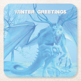 Winter Greetings. Ice dragon with antlers Kartonnen Onderzetters