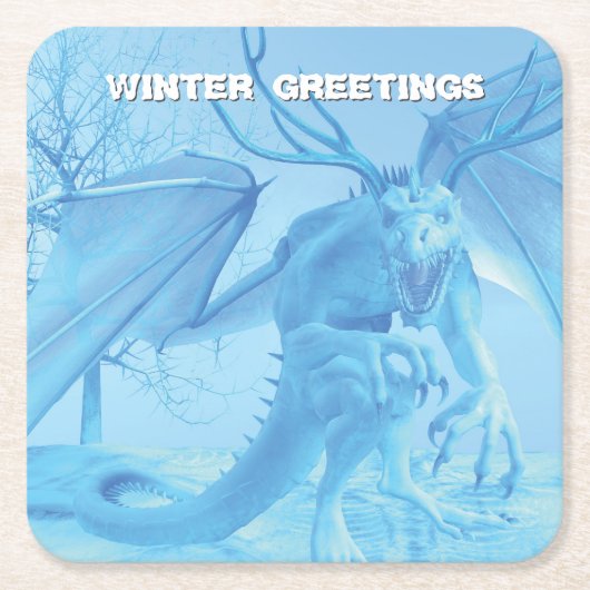 Winter Greetings. Ice dragon with antlers Kartonnen Onderzetters (Voorkant)