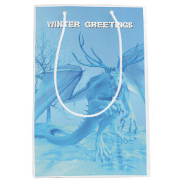 Winter Greetings. Ice dragon with antlers Medium Cadeauzakje