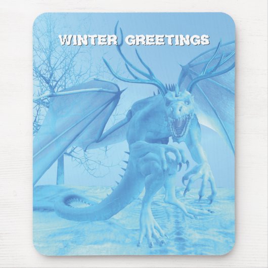 Winter Greetings. Ice dragon with antlers Muismat (Voorkant)