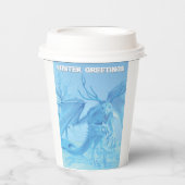 Winter Greetings. Ice dragon with antlers Papieren Bekers (Voorkant)