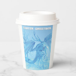 Winter Greetings. Ice dragon with antlers Papieren Bekers