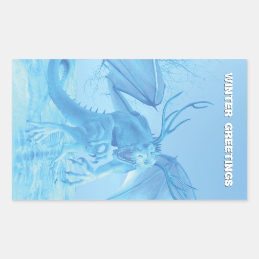 Winter Greetings. Ice dragon with antlers Rechthoekige Sticker (Voorkant)