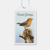 Winter Greetings. Robin singing  Cadeaulabel (Voorkant)