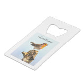 Winter Greetings. Robin singing  Creditkaart Flessenopener (Voorkant Gekanteld)